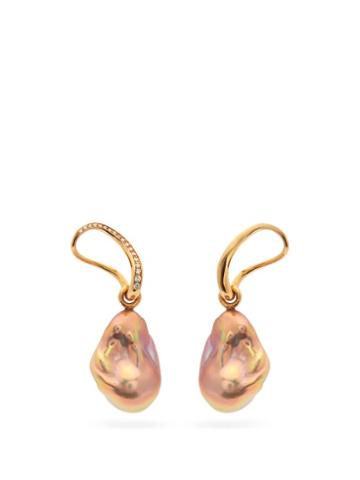 Matchesfashion.com Charlotte Chesnais Fine Jewellery - Slide Diamond, Pearl & 18kt Gold Drop Earrings - Womens - Pearl