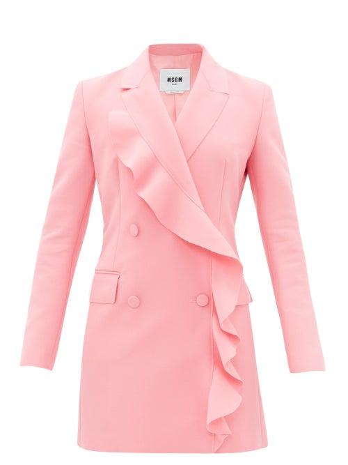 Matchesfashion.com Msgm - Double-breasted Ruffled Crepe Dress - Womens - Pink