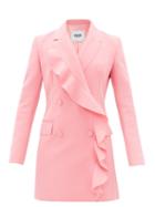 Matchesfashion.com Msgm - Double-breasted Ruffled Crepe Dress - Womens - Pink