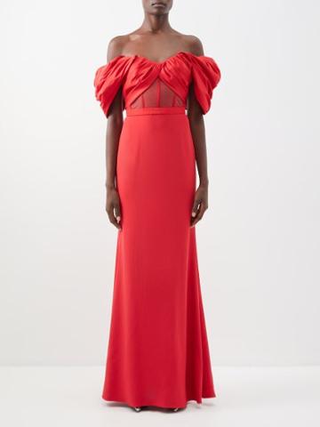 Alexander Mcqueen - Sheer-panel Gathered-crepe Gown - Womens - Red