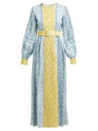 Matchesfashion.com Emilia Wickstead - Snakeskin Print Linen Dress - Womens - Blue Print