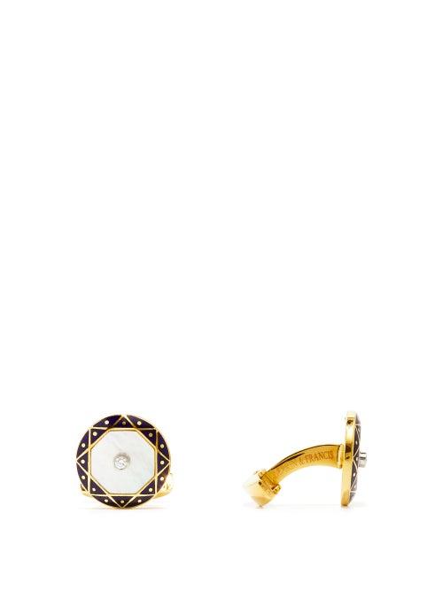 Matchesfashion.com Deakin & Francis - Diamond, Mother-of-pearl & 18kt Gold Cufflinks - Mens - Gold