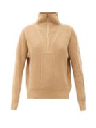 Matchesfashion.com Nili Lotan - Hester Half-zip Ribbed-wool Sweater - Womens - Camel