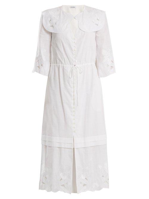 Matchesfashion.com Vilshenko - Auberta Floral Embroidered Cotton Dress - Womens - White