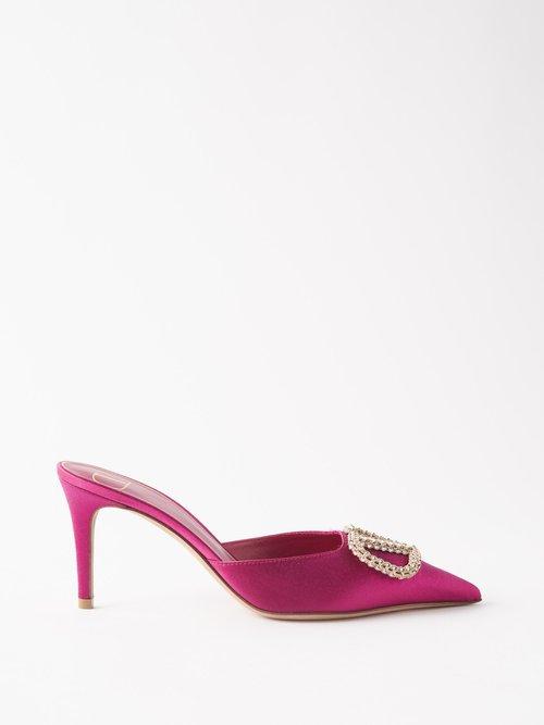 Valentino Garavani - V-logo 80 Crystal-embellished Satin Mules - Womens - Pink