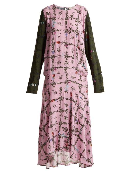 Matchesfashion.com Preen Line - Rowen Vine And Floral Print Crepe Dress - Womens - Pink Multi