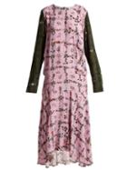Matchesfashion.com Preen Line - Rowen Vine And Floral Print Crepe Dress - Womens - Pink Multi