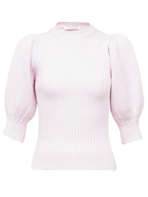 Matchesfashion.com Cecilie Bahnsen - Maddy Puff-sleeve Rib-knitted Sweater - Womens - Light Pink