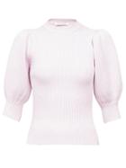 Matchesfashion.com Cecilie Bahnsen - Maddy Puff-sleeve Rib-knitted Sweater - Womens - Light Pink
