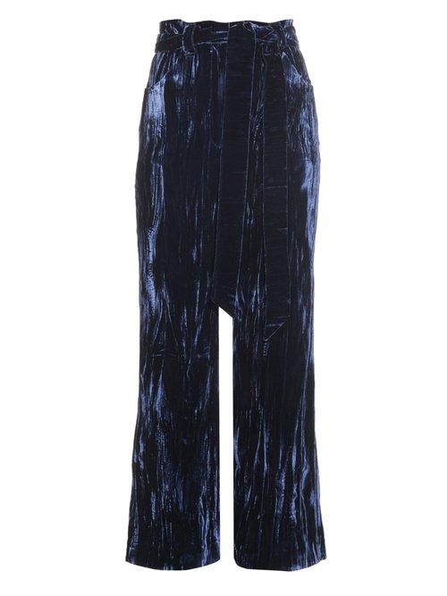 Matchesfashion.com Wales Bonner - Prosper Crushed Velvet Flared Trousers - Womens - Navy