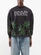 Palm Angels - Palm Tree-print Cotton-jersey Sweatshirt - Mens - Black Green