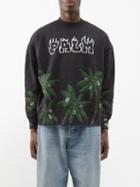 Palm Angels - Palm Tree-print Cotton-jersey Sweatshirt - Mens - Black Green
