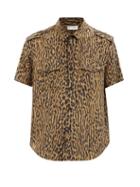 Saint Laurent - Leopard-print Short-sleeved Silk Shirt - Mens - Brown