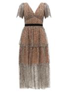 Matchesfashion.com Self-portrait - Tiered Sequinned Tulle Midi Dress - Womens - Silver
