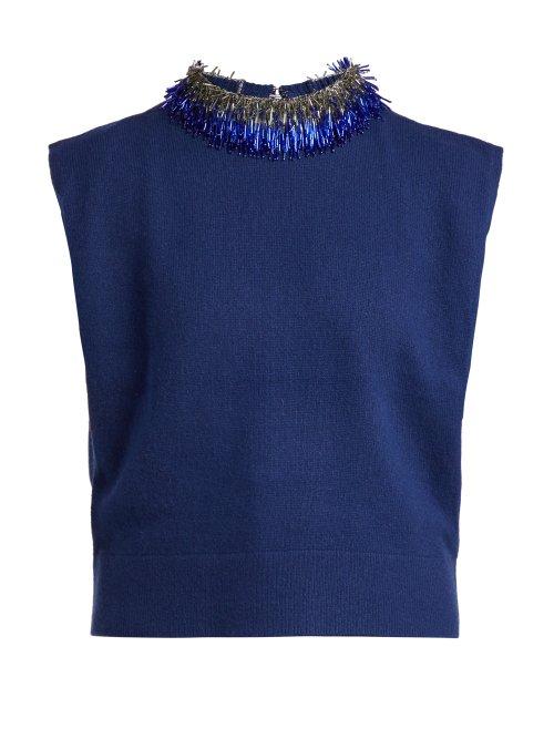 Matchesfashion.com Toga - Beaded Sleeveless Wool Blend Sweater - Womens - Navy