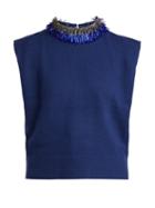 Matchesfashion.com Toga - Beaded Sleeveless Wool Blend Sweater - Womens - Navy
