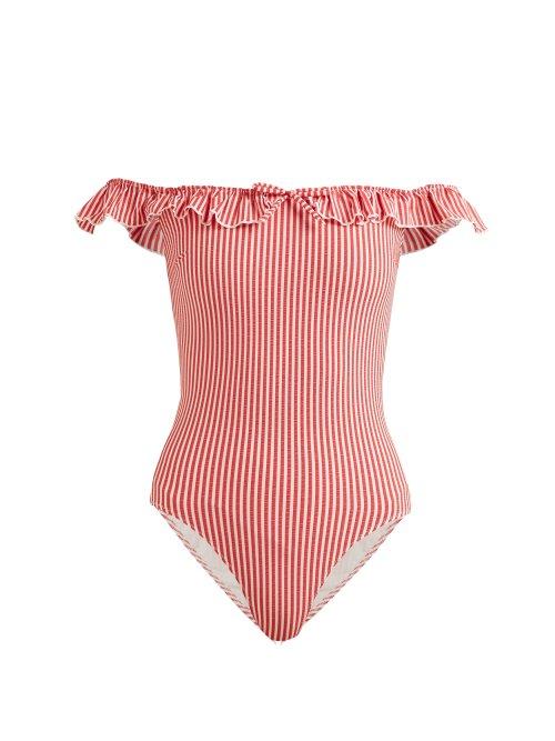 Matchesfashion.com Solid & Striped - The Amelia Off The Shoulder Swimsuit - Womens - Red