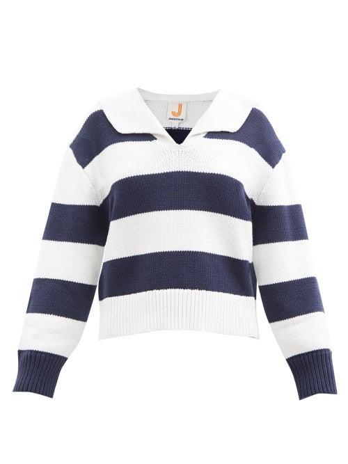 Joostricot - Sailor-collar Striped Cotton-blend Sweater - Womens - Navy White