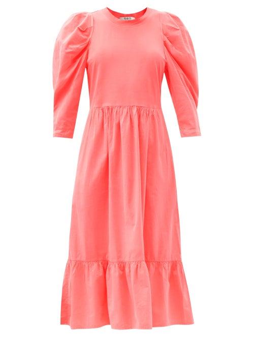 Matchesfashion.com Sea - Puff-sleeve Tiered Cotton Midi Dress - Womens - Pink