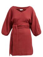 Matchesfashion.com Rhode Resort - Arya Belted Slubbed Cotton Mini Dress - Womens - Burgundy