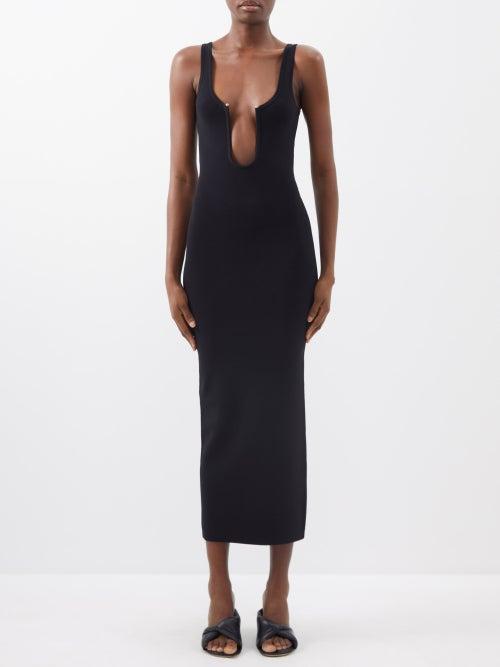 Christopher Esber - U Neck Orbit Plunging Ribbed-knit Dress - Womens - Black