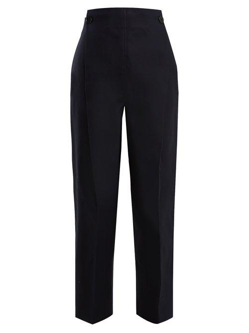 Matchesfashion.com Jil Sander - Etienne Pleated High Rise Cotton Trousers - Womens - Navy