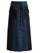 Matchesfashion.com Sea - Bleu Two Tone Denim Midi Skirt - Womens - Denim