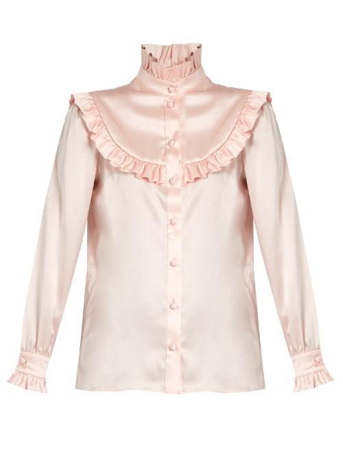 Saint Laurent Ruffle-trimmed Silk-satin Blouse