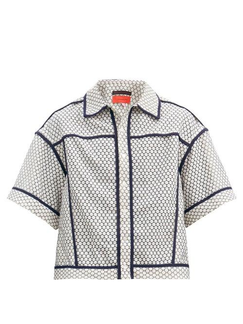 Matchesfashion.com Eckhaus Latta - Piped-trim Jacquard-knitted Shirt - Mens - White Multi