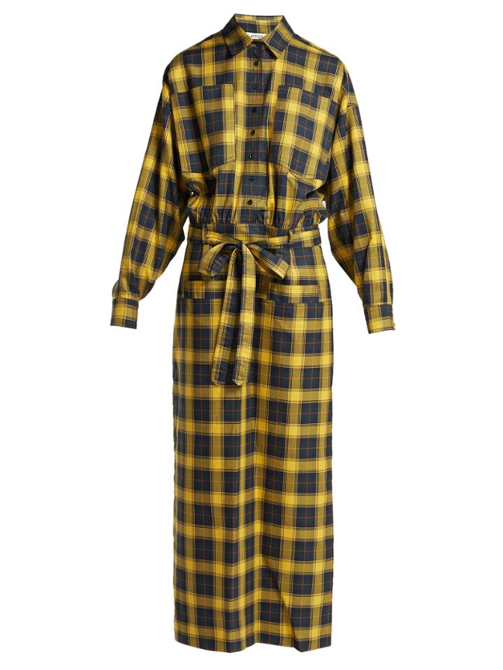 Attico Checked Tie-waist Cotton Shirtdress