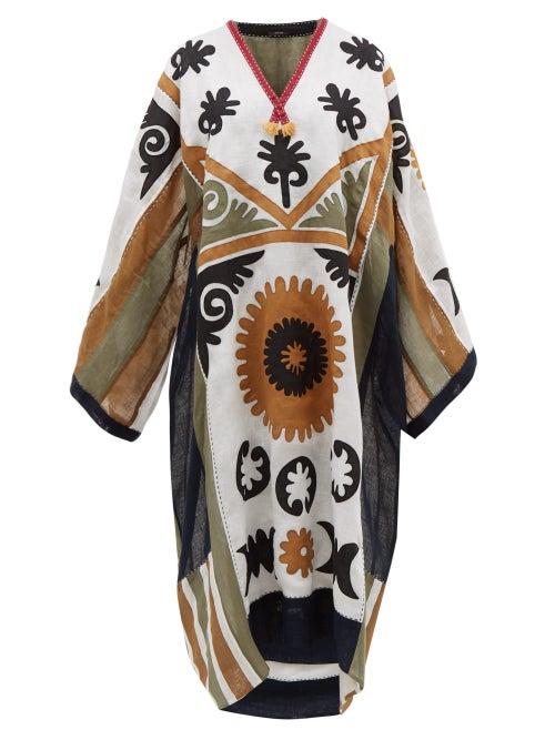 Matchesfashion.com Vita Kin - Marlborough Floral Appliqu Linen Dress - Womens - White Multi