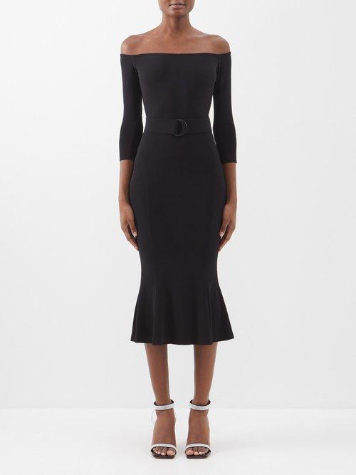 Norma Kamali - Off-the-shoulder Stretch-jersey Midi Dress - Womens - Black