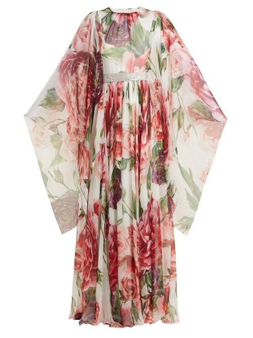 Matchesfashion.com Dolce & Gabbana - Peony Print Silk Chiffon Dress - Womens - White Multi