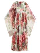 Matchesfashion.com Dolce & Gabbana - Peony Print Silk Chiffon Dress - Womens - White Multi
