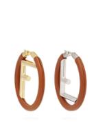 Matchesfashion.com Fendi - Logo Leather Hoop Earrings - Womens - Tan