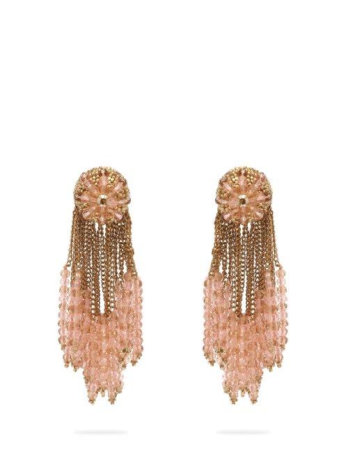 Matchesfashion.com Oscar De La Renta - Chain Cluster Beaded Earrings - Womens - Gold