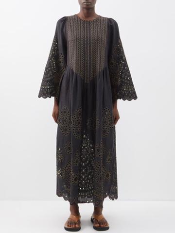 Vita Kin - Luna Embroidered Linen Dress - Womens - 01bk