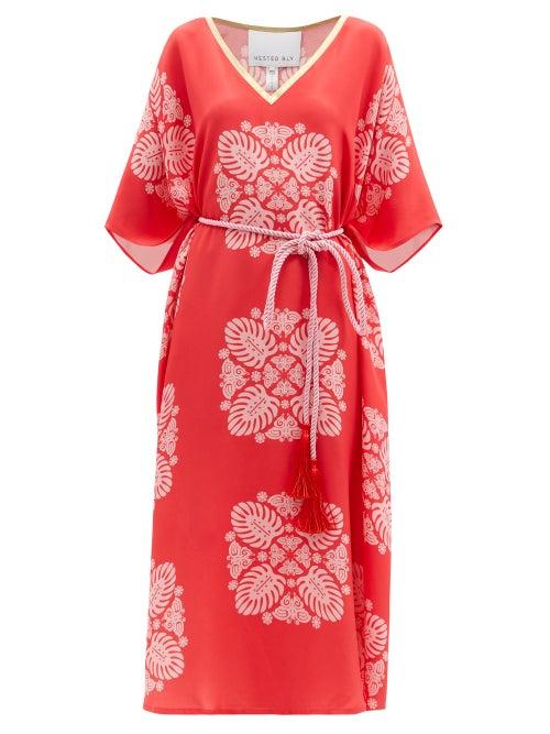 Matchesfashion.com Hester Bly - The Silafi Belted Butterfly-print Silk Tunic Dress - Womens - Pink Multi