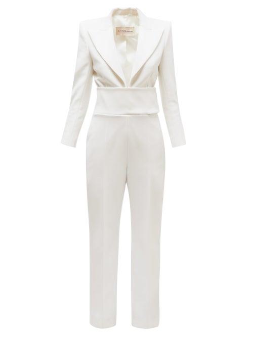 Matchesfashion.com Alexandre Vauthier - Plunge Front Tailored Crepe Jumpsuit - Womens - White