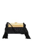 Matchesfashion.com Bienen-davis - Rgine Striped Velvet Minaudire Clutch - Womens - Black Multi