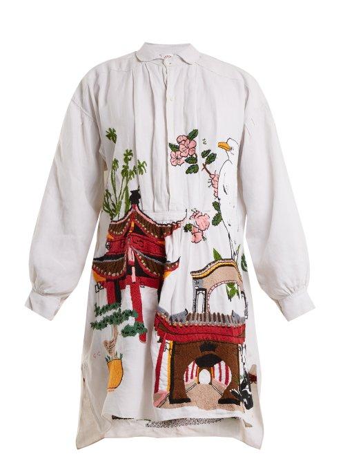 Matchesfashion.com Kilometre Paris - Chengdu And Kunming Embroidered Linen Shirtdress - Womens - White Multi