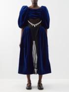 Simone Rocha - Crystal-embellished Tulle-inset Velvet Dress - Womens - Navy