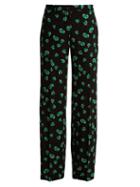 Matchesfashion.com Miu Miu - Strawberry Print Mid Rise Wide Leg Trousers - Womens - Black Green