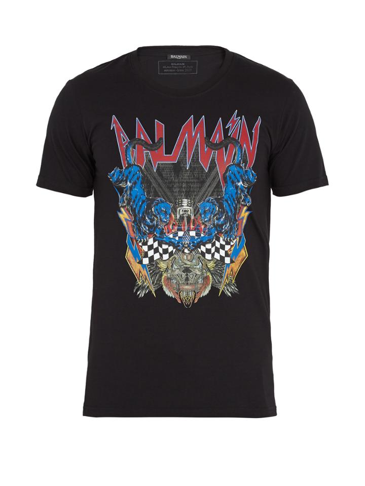 Balmain Logo And Panther-print Cotton T-shirt