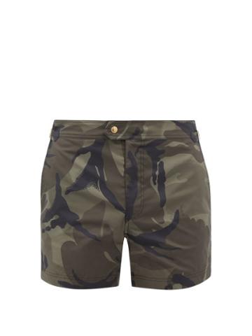 Tom Ford - Camouflage-print Swim Shorts - Mens - Green Multi