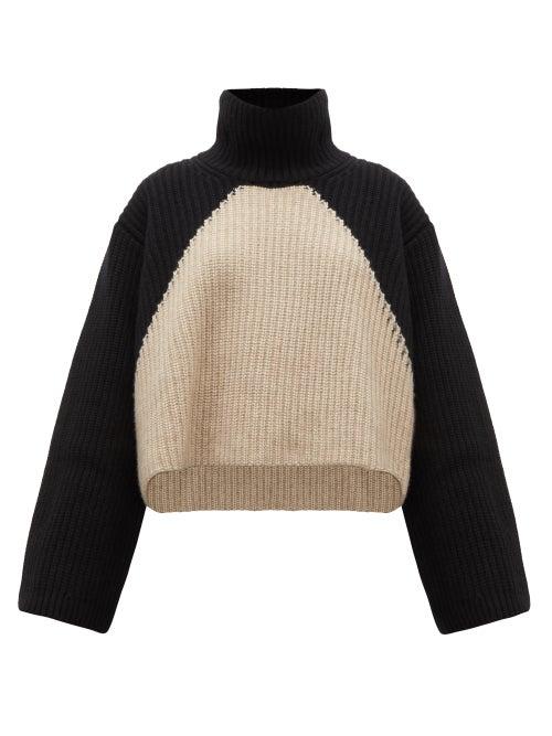 Matchesfashion.com Khaite - Marianna Roll-neck Bi-colour Cashmere Sweater - Womens - Black Cream