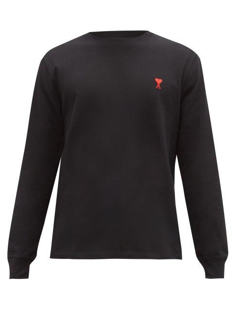 Ami - Ami De Caur Logo-embroidered Cotton-jersey T-shirt - Mens - Black