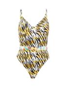 Matchesfashion.com Reina Olga - Loren Belted Tiger-print Swimsuit - Womens - White Print