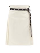 La Fetiche - Gertrude Belted Cotton-twill Skirt - Womens - Cream Multi