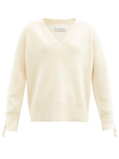 Matchesfashion.com Jw Anderson - V-neck Cable-knit Sleeve Alpaca-blend Sweater - Womens - Ivory